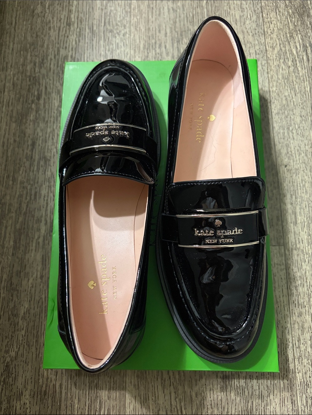 kate spade Black Patent Leather Penny Loafer with Logo Plaque